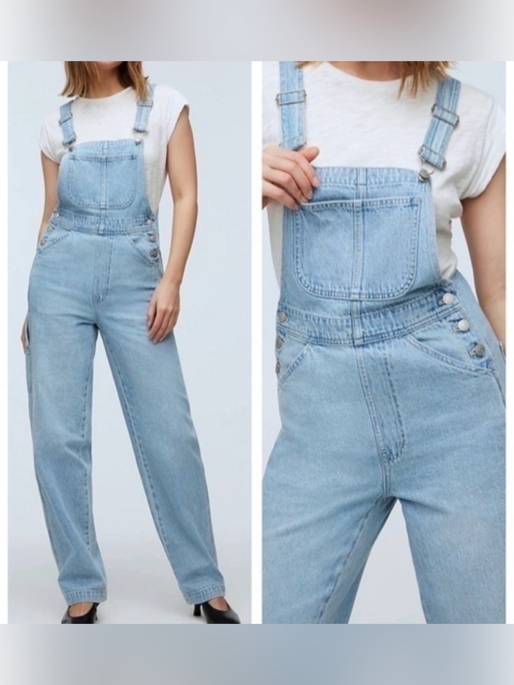 Madewell Denim Oversized Carpenter Light Wash Overalls Size Large Tall